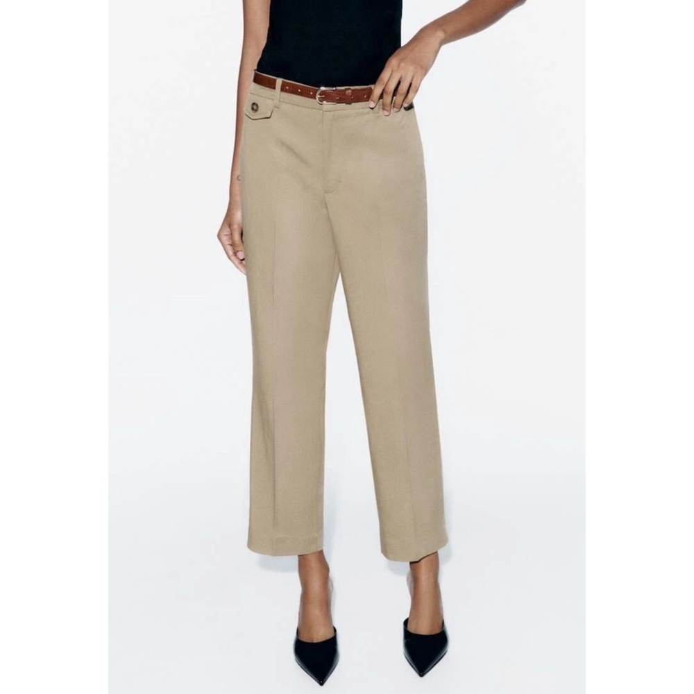 NWT Zara Belted Tailored Trouser Pants in Stone Brown